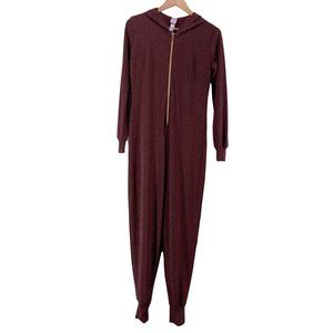 SAVAGE X FENTY Showgirl Hooded Maroon Glitter One Piece JUMPSUIT